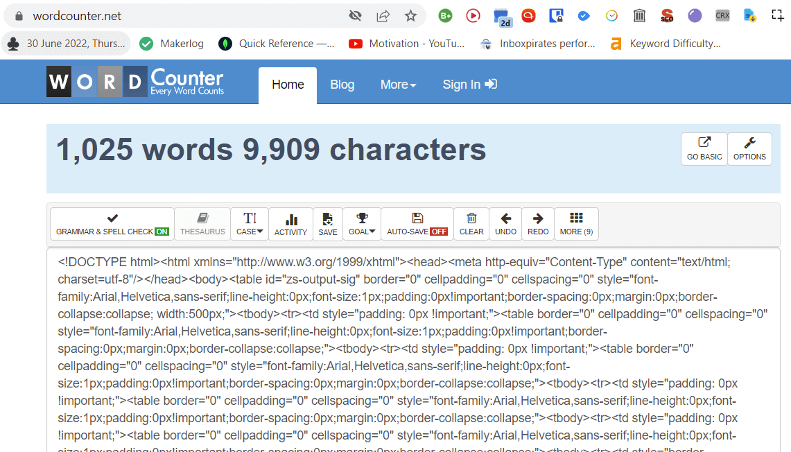 Email signature wordcounter calculate.